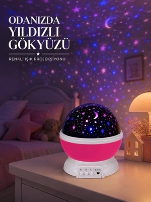 Ceylan Adam Gece Lambası, Pembe Döner Yıldız Projektörü USB ve Pilli Kullanımlı