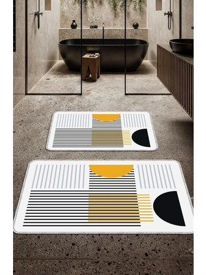 BigArts Home Dekoratif Modern Tasarım Kaymaz Taban Yıkanabilir Set Takım Renkli Banyo Paspası 50X60-60X90 cm