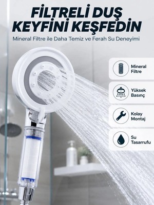 Royaleks If Şeffaf Filtre Hazneli Duş Başlığı Güçlü Akışlı Pratik Banyo Duşu