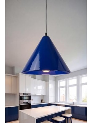 Ceylan Adam Cone Metal Sarkıt Avize, Bohem Tavan Lambası ve Salon Oturma Odası Aydınlatması - Lacivert - 25 cm – Modern Dekoratif Avize, Tavan Aydınlatması