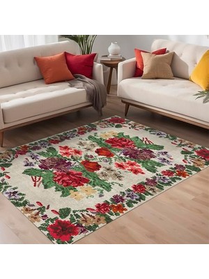 Ceylan Adam Idos Kadife Pamuk Tabanlı Yıkanabilen Kaydırmaz Antibakteriyel Salon Halısı 120X180