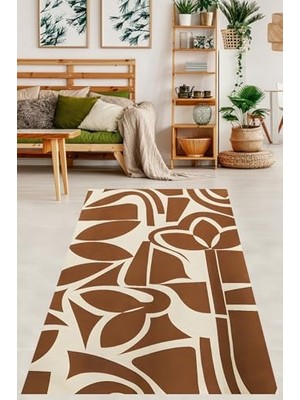 Ceylan Adam Pelangi Etnik Motifli Geometrik Bohem Iskandinav Yıkanabilir Kaymaz Taban Leke Tutmaz Salon Halısı Yoluk, Bej-Kahverengi 120 x 160