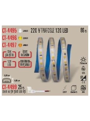 Ceylan Adam LED Şerit, CT-4496 220V Trafosuz, Günışığı, 120 Led, 5 Metre