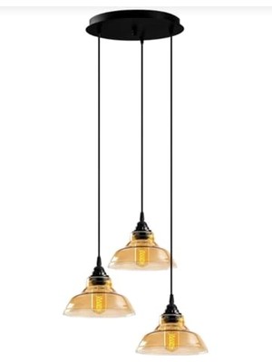 Ceylan Adam Retro Rustik Vintage Bal Camlı Üçlü Sarkıt Avize 30 cm Taban Camlar 20 cm MYL002642