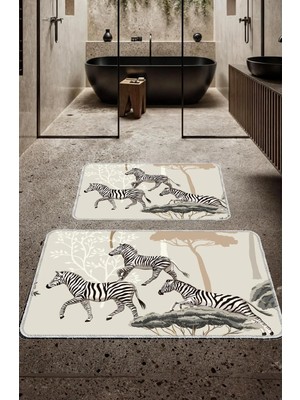 BigArts Home Zebra Desenli Banyo Paspası Seti – Kaymaz Tabanlı, Yıkanabilir (50X60, 60X90 Cm)