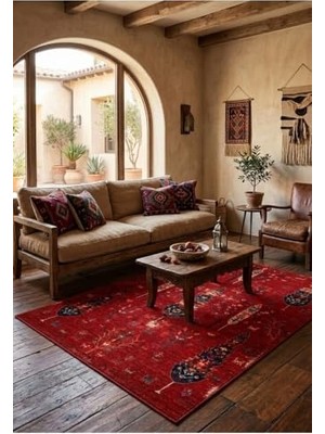 Ceylan Adam Doğal Iplik Şönil Dokuma Pamuk Taban Halı Koridor Halısı Kilim – Antre, Kırmızı, Salon Ofis Genç Odası, 120 x 180 Nakkaş-8