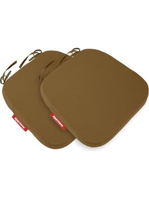 Ceylan Adam 2'li Sandalye Minderi Seti Oval 42X42X5 cm Standart Fit, Fermuarlı Yıkanabilir Kılıf, Bağcıklı Kaymaz, Leke Tutmaz Oturma Minderi (Kahverengi)