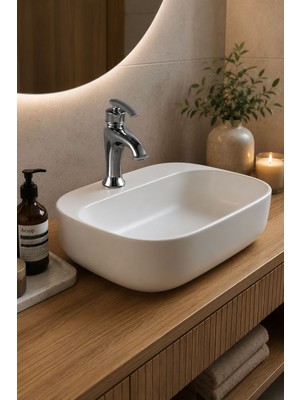 Lena E-2102 Tezgah Üstü Porselen Lavabo Beyaz Lavabo