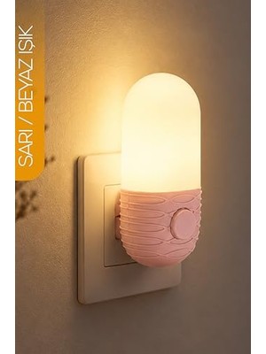 Ceylan Adam Gece Lambası Elips Tip 2 Mod Sarı-Beyaz Işık Tuşlu Koridor Hol Işığı Uyuma Işığı Pembe K7064