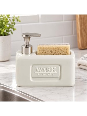 Ceylan Adam 1 Adet Paslanmaz Çelik Pompalı Porselen Sıvı Sabunluk, Bulaşık Süngeri Yuvalı Tezgâh Üstü Deterjanlık, Mutfak, Banyo ve Lavabo Için Sabun Dispenseri, Düzenleyici Hazneli, Asorti Renk