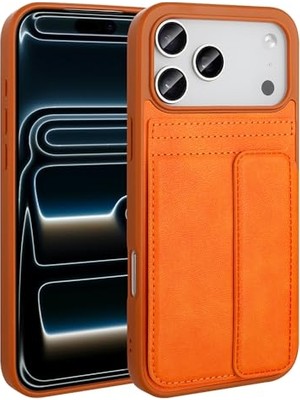 Ceylan Adam Iphone 17 Pro Max ile Uyumlu Yüksek Kalite Deri Kartlıklı Sevilla Kartlık Hazneli Şık Telefon Kılıfı-Turuncu