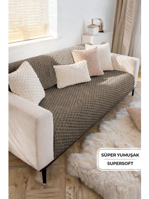 Evien Home Soft Kürklü Koltuk Örtüsü 170X215 cm Yumuşak Peluş Lüks Kaymaz Taban Kanepe Örtüsü Kahve