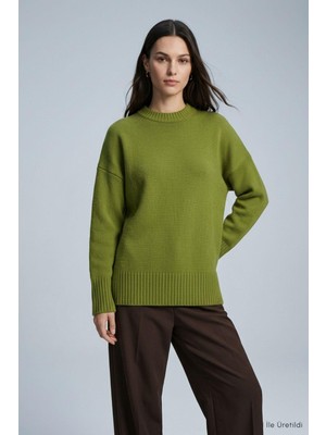 Rays Bisiklet Yaka Oversize Triko Kazak 2521 Olive Yeşili