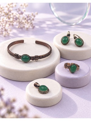 Zaa Oval Yeşil Akik Bakır Set
