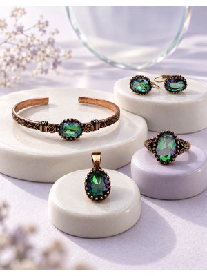 Zaa Mistik Topaz Taşlı Oval Bakır Set Takım