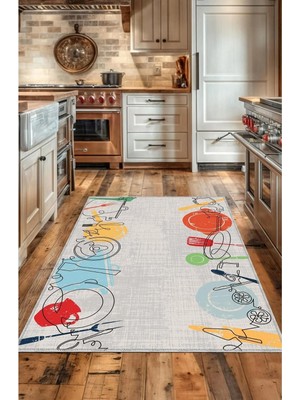 BigArts Home Dekoratif Modern Vintage Retro Tasarım Kaydırmaz Taban Renkli Mutfak Halı