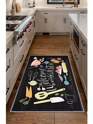 BigArts Home Dekoratif Modern Vintage Retro Tasarım Kaydırmaz Taban Renkli Mutfak Halı