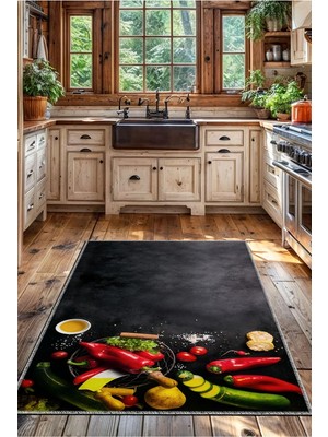 BigArts Home Dekoratif Modern Vintage Retro Tasarım Kaydırmaz Taban Renkli Mutfak Halı