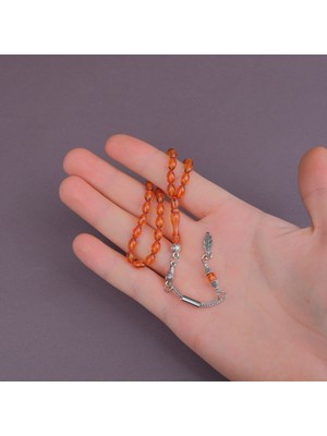 Lapisdo Ateş Kehribar Beyzi Kesim Bilek Boy 5X8MM Tesbih Alpaka Püsküllü Sarı