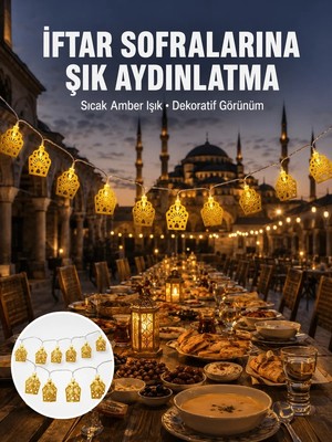 Astraltech If Dekoratif Ramazan LED Işık Pilli Cami Tasarımlı Zincir Aydınlatma Yeni Nesil