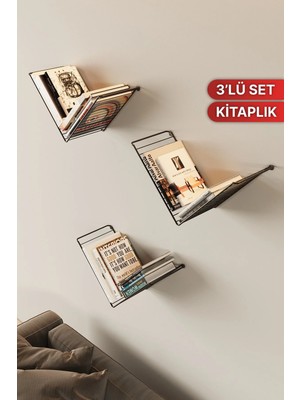 Bino 3’lü Set Duvar Rafı Metal Kitaplık Organizer Dekoratif Çok Amaçlı Modern Raf