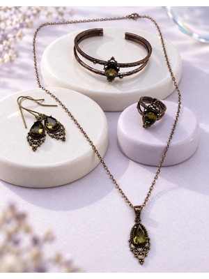 Zaa Zültanit Taşlı Damla Model Bakır Set