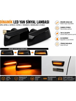 Str Store Opel/astra H/corsa D/corsa E/ınsignia A/meriva B/zafira B ile Uyumlu Dinamik LED Yan Sinyal Lambası Takımı | Canbus Hata Lambası Yakmaz | Füme Siyah Lens | Tak Çalıştır | 2 Adet