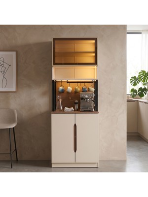 Eymense Barissa Cam Dolaplı Kupa Askılı %100 Mdf Kahve Köşesi