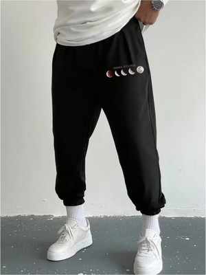 Hai Collection Haı Collectıon Ay Tutulması Baskılı Siyah Oversize Pamuk Pantolon Unisex