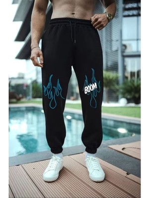 Hai Collection Haı Collectıon Siyah Oversize Pamuk Pantolon Alev Baskılı Unisex