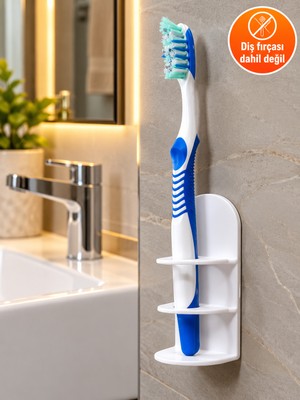 Filkorium3D Plastik Duvara Yapışan Tekli Diş Fırçası Tutucu – Çift Taraflı Bantlı Banyo Organizeri