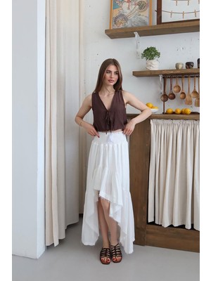 Neşeli Butik Kadın Müslin Kumaş Asimetrik Etek NBNP011