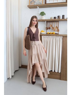 Neşeli Butik Kadın Müslin Kumaş Asimetrik Etek NBNP011
