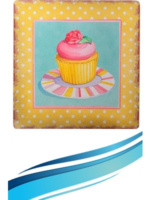 TCX Şık Tasarım 40 x 40 Ahşap Cup Cake Muffin Motifli Duvar Süsü