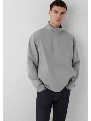 Mavi Yarı Çıt Çıtlı Gri Sweatshirt 0S10673-80018