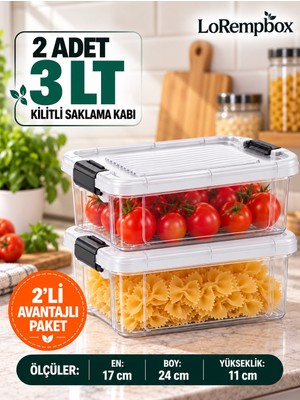Lorempbox 3 Litre Kilitli Şeffaf Saklama Kabı 2’li Set – Istiflenebilir Çok Amaçlı Düzenleyici Kutu