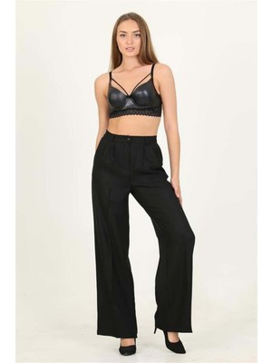 Dip Moda Kadın Siyah Yüksek Bel Palazzo Kumaş Pantolon DPQNS031