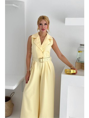 Neşeli Butik Kadın Gömlek Yaka Düğme Detaylı Maxi Tulum NBK061