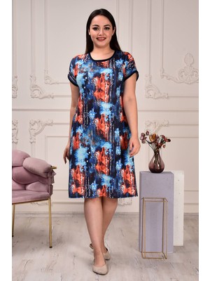Neşeli Butik Kadın Bisiklet Yaka Desenli Elbise AYSL81