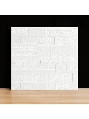 Tr Tetik 6 Adet 70X70CM Beyaz 3D Dekoratif Kendinden Yapışkanlı Esnek Taş Ev Tuğla Kesme Taş K
