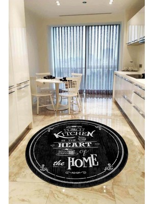 Tr Kaymaz Tabanlı Makinede Yıkanabilir Dekoratif Retro Kitchen Yuvarlak Mutfak Halısı AR466, Yuv