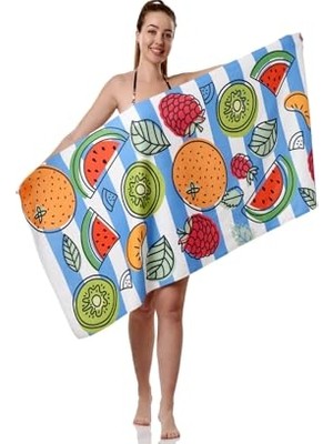 Kadıoğlu Ticaret Meyve Desenli Plaj Havlusu, Mikrofiber Hızlı Kuruyan Plaj Havlusu 70X140 Cm, Spor Havlusu