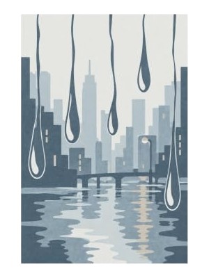 Kadıoğlu Ticaret Yağmur Şehir Silüetli Modern Halı, Makinede Yıkanabilir, Kaymaz Taban, Dijital Baskı Salon, Mutfak ve Yatak Odası Halısı, Mavi, 120X180 cm