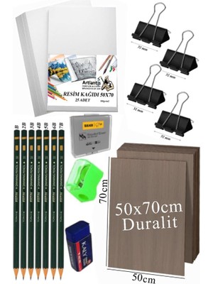 Kadıoğlu Ticaret Karakalem Eskiz Çizim Seti Durolit Seti 50X70 cm 1 Paket Resim Kağıdı Dereceli Kalem Seti Hamur Silgi Sınav Silgisi