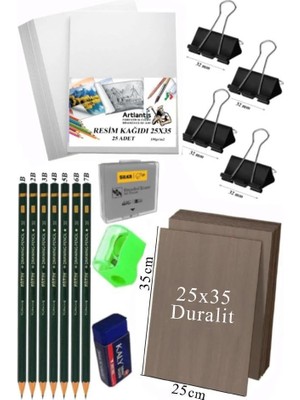 Kadıoğlu Ticaret Karakalem Eskiz Çizim Seti Duralit Seti 25X35 cm 1 Paket Resim Kağıdı Dereceli Kalem Seti Hamur Silgi Sınav Silgisi