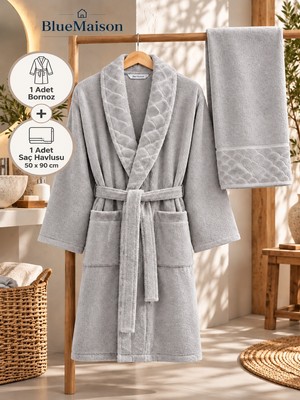 Blue Maison Midye Bornoz Seti Tek Kişilik Havlu + Bornoz | Unisex | Erkek Bornoz | Kadın Bornoz | M/l |