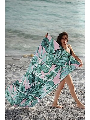 Kadıoğlu Ticaret Sweet Summer Yaprak Desenli Plaj Havlusu, Mikrofiber Hızlı Kuruyan Plaj Havlusu 70X140 Cm, Spor Havlusu