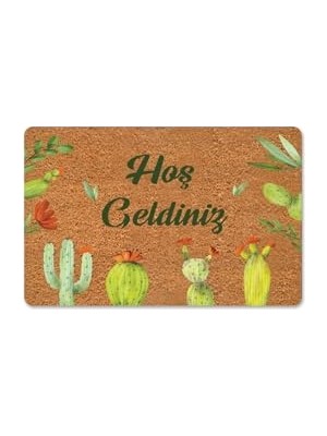 Kadıoğlu Ticaret M&h Quality(65) Renkli Kaktüsler Temalı Coco Görünümlü Dekoratif Kapı Önü ve Iç Mekan Paspası Açık Bej 45 x 70