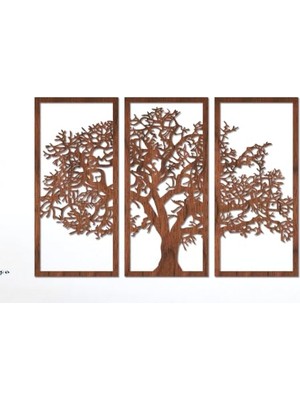 Kadıoğlu Ticaret Duvar Dekoru, Hayat Ağacı 3 Parçalı Ceviz Doğal Ahşap Kaplama 70 cm (Yükseklik)