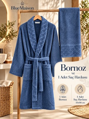 Blue Maison Midye Bornoz Seti Tek Kişilik Havlu + Bornoz | Unisex | Erkek Bornoz | Kadın Bornoz | M/l |